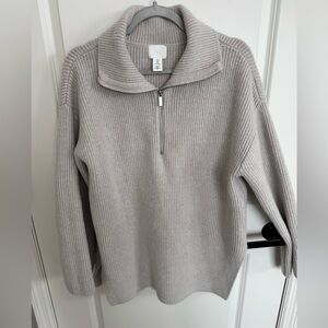 H&M Neutral Ribbed Half-Zip Pullover Sweater